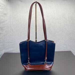 VERA Pelle,Genuine Leather Navy Blue/Brown,Shoulder Bag
